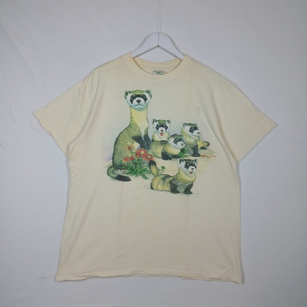 Vintage Equipoise Ferret Family Graphic T-Shirt Cream Eco Recycled Made in USA
